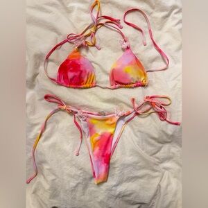 SHEIN pink and yellow butterfly detail bikini